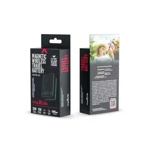 Maxlife vezeték nélküli külső akkumulátor MXPB-05 20W PD 5000 mAh mágneses fekete