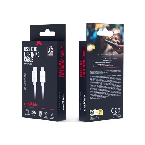 Maxlife MXUC-12 USB-C–Lightning kábel 1,0 m 27W fehér