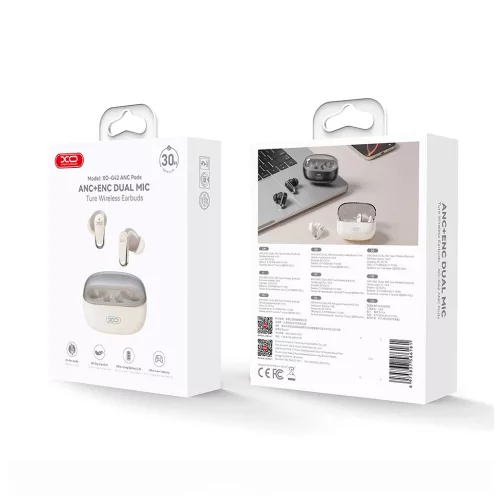 XO G42 TWS Bluetooth fülhallgató ANC + ENC bézs