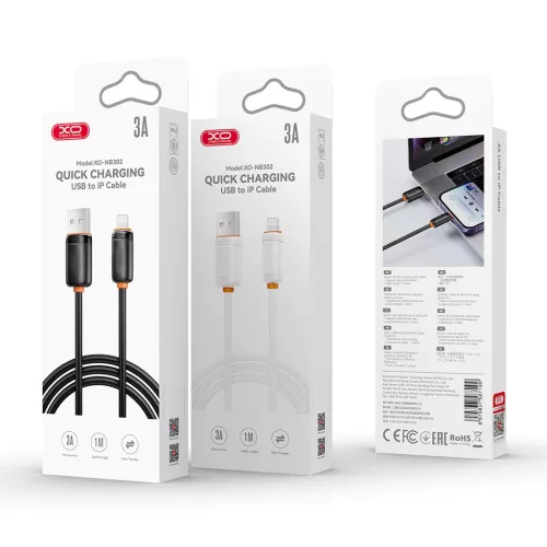 XO NB302 USB–USB-C kábel 1,0m 3A fekete