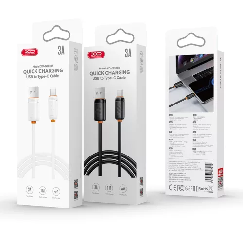 XO cable NB302 USB-USB-C 1,0 m 3A töltőkábel fehér
