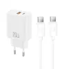 XO CE40 falitöltő PD 20W 1x USB-C, 1x USB-A + kábel USB-C–USB-C fehér
