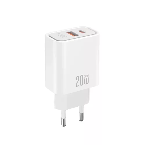 XO CE40 falitöltő PD 20W 1x USB-C, 1x USB-A + kábel USB-C–USB-C fehér
