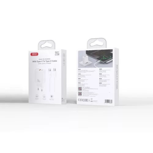 XO CE40 falitöltő PD 20W 1x USB-C, 1x USB-A + kábel USB-C–USB-C fehér