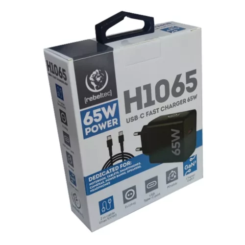 Rebeltec H1065 65W hálózati töltő kábellel USB-C–USB-C 2 m fekete