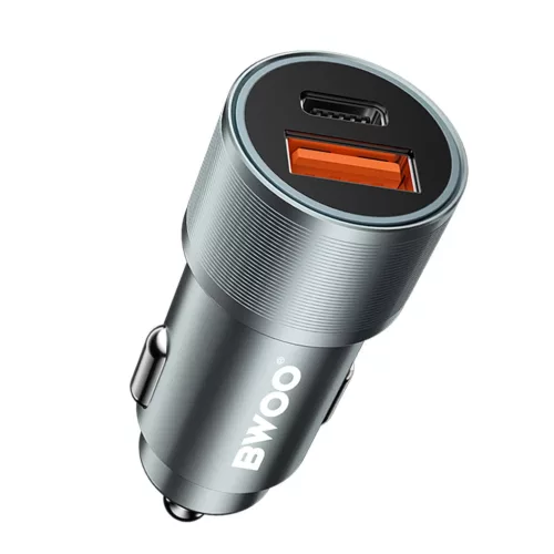 BWOO BO-CC73 PD autós töltő 1x USB-C – USB-A port 38W ezüst
