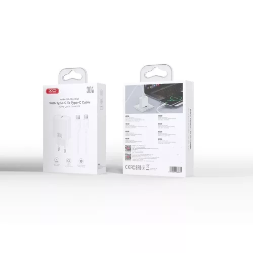XO CE41 PD 30W fali töltő 1× USB-C + USB-C–USB-C kábel fehér