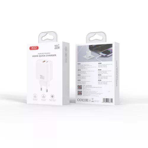 XO CE42 PD 30W fali töltő 1x USB-C, 1x USB, fehér
