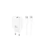 XO CE42 PD 30W hálózati töltő 1x USB-C, 1x USB + USB-C–USB-C kábel, fehér