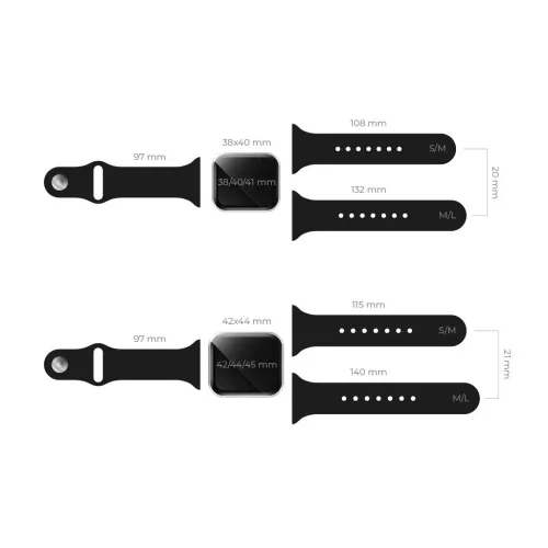 Szilikon szíj S/M Apple Watch 38/40/41 mm készülékhez fekete