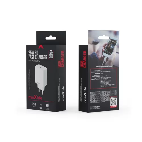 Maxlife MXTC-10-25C PD QC töltő 1x USB-C 25W fehér