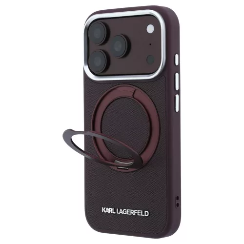 Karl Lagerfeld Ring Stand 360 Saffiano Classic Logo MagSafe tok iPhone 18 Pro Max / 17 Pro Max készülékhez bordó