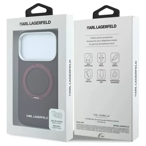 Karl Lagerfeld Ring Stand 360 Saffiano Classic Logo MagSafe tok iPhone 18 Pro Max / 17 Pro Max készülékhez bordó
