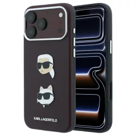  Karl Lagerfeld Saffiano with Karl & Choupette Heads Pins & Logo tok iPhone 18 Pro és iPhone 17 Pro készülékhez, bordó