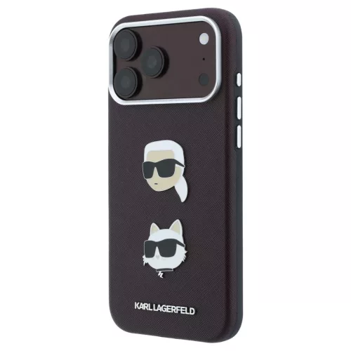 Karl Lagerfeld Saffiano with Karl & Choupette Heads Pins & Logo tok iPhone 18 Pro és iPhone 17 Pro készülékhez, bordó