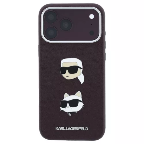 Karl Lagerfeld Saffiano with Karl & Choupette Heads Pins & Logo tok iPhone 18 Pro és iPhone 17 Pro készülékhez, bordó