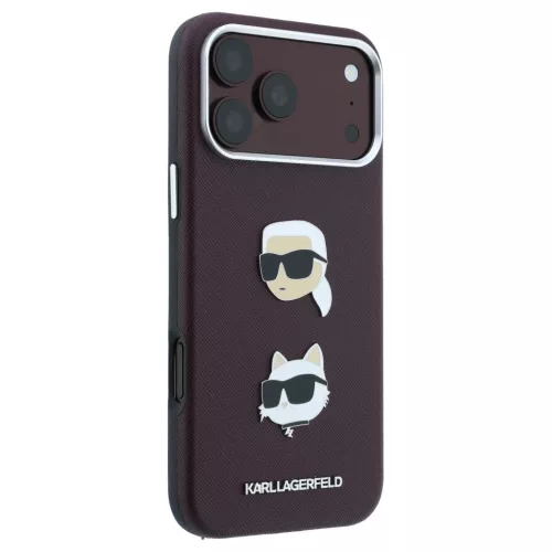 Karl Lagerfeld Saffiano with Karl & Choupette Heads Pins & Logo tok iPhone 18 Pro és iPhone 17 Pro készülékhez, bordó