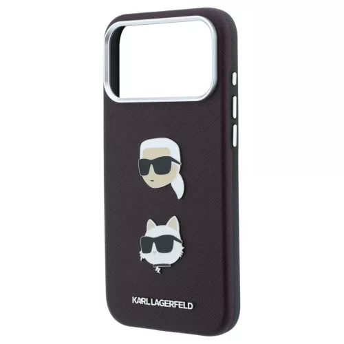 Karl Lagerfeld Saffiano with Karl & Choupette Heads Pins & Logo tok iPhone 18 Pro és iPhone 17 Pro készülékhez, bordó