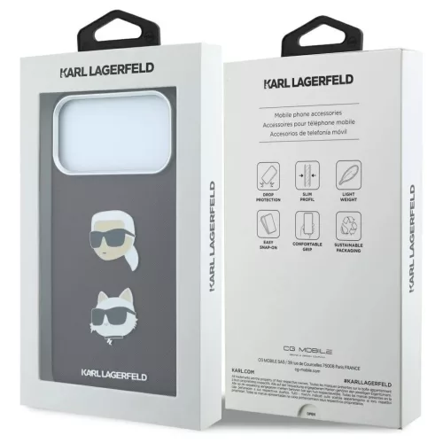 Karl Lagerfeld Saffiano with Karl & Choupette Heads Pins & Logo tok iPhone 18 Pro és iPhone 17 Pro készülékhez, bordó