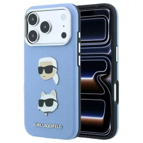   Karl Lagerfeld Saffiano with Karl & Choupette Heads Pins & Logo tok iPhone 18 Pro Max és iPhone 17 Pro Max készülékhez kék