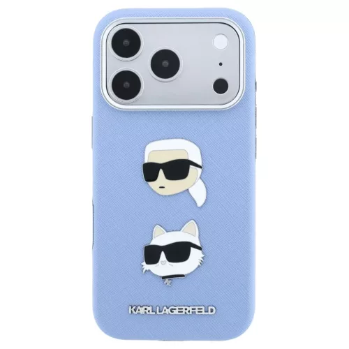 Karl Lagerfeld Saffiano with Karl & Choupette Heads Pins & Logo tok iPhone 18 Pro Max és iPhone 17 Pro Max készülékhez kék