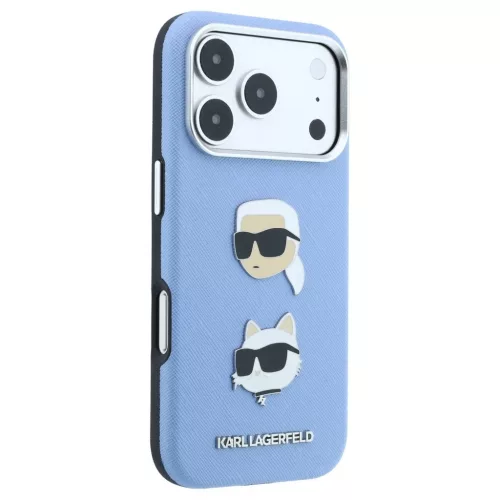 Karl Lagerfeld Saffiano with Karl & Choupette Heads Pins & Logo tok iPhone 18 Pro Max és iPhone 17 Pro Max készülékhez kék