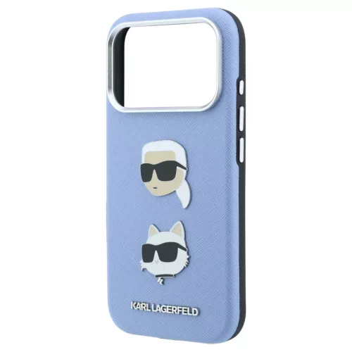 Karl Lagerfeld Saffiano with Karl & Choupette Heads Pins & Logo tok iPhone 18 Pro Max és iPhone 17 Pro Max készülékhez kék