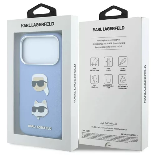 Karl Lagerfeld Saffiano with Karl & Choupette Heads Pins & Logo tok iPhone 18 Pro Max és iPhone 17 Pro Max készülékhez kék