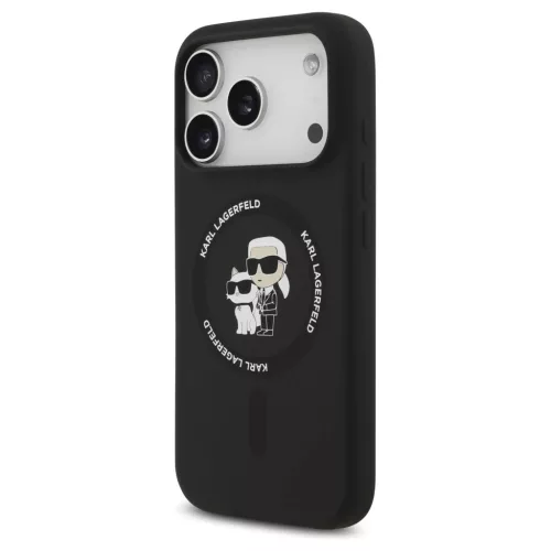 Karl Lagerfeld Karl&Choupette Ring MagSafe szilikon tok iPhone 18 Pro / iPhone 17 Pro készülékhez fekete