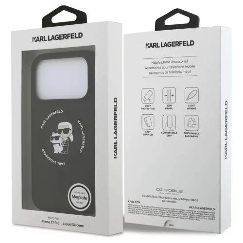 Karl Lagerfeld Karl&Choupette Ring MagSafe szilikon tok iPhone 18 Pro / iPhone 17 Pro készülékhez fekete