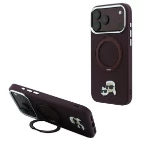   Karl Lagerfeld 360° gyűrűs tartóval Karl & Choupette Heads Pin MagSafe tok iPhone 18 Pro / 17 Pro készülékhez bordó