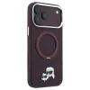 Karl Lagerfeld 360° gyűrűs tartóval Karl & Choupette Heads Pin MagSafe tok iPhone 18 Pro / 17 Pro készülékhez bordó
