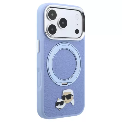 Karl Lagerfeld MagSafe tok iPhone 18 Pro / 17 Pro készülékhez – Karl & Choupette Heads Pin – 360° gyűrűs tartó – kék