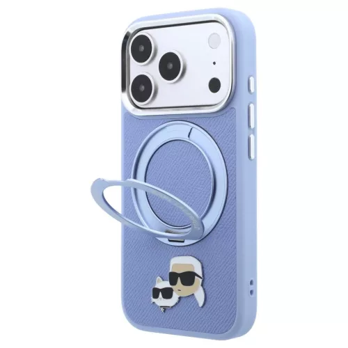 Karl Lagerfeld Ring Stand 360 Karl & Choupette Heads Pin MagSafe tok iPhone 18 Pro Max/17 Pro Max készülékhez kék