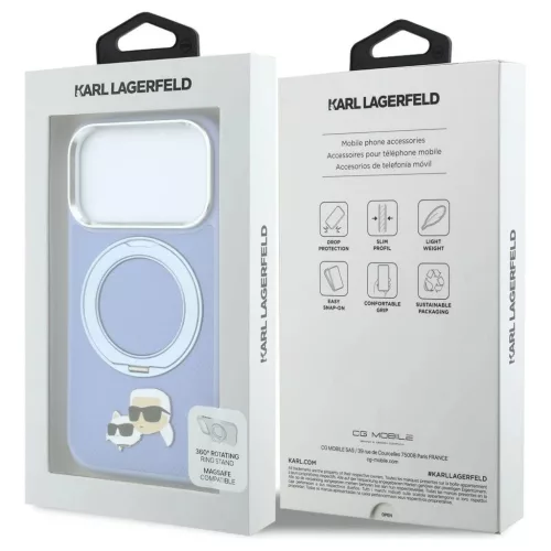 Karl Lagerfeld Ring Stand 360 Karl & Choupette Heads Pin MagSafe tok iPhone 18 Pro Max/17 Pro Max készülékhez kék