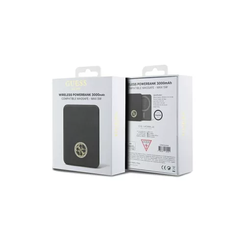 Guess vezeték nélküli powerbank 5W GUPBM3AL4DMK 3000mAh MagSafe 4G Strassed Metal Logo fekete