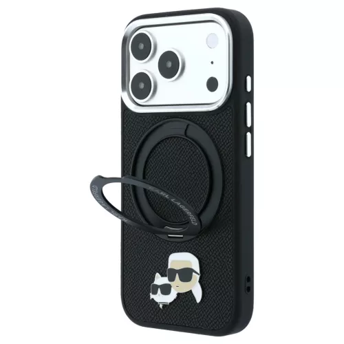 Karl Lagerfeld with Ring Stand 360 Karl Choupette Heads Pin MagSafe tok iPhone 18 Pro / 17 Pro készülékhez fekete