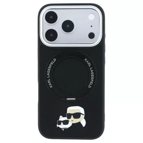 Karl Lagerfeld with Ring Stand 360 Karl Choupette Heads Pin MagSafe tok iPhone 18 Pro / 17 Pro készülékhez fekete