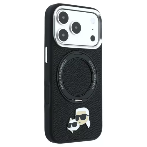 Karl Lagerfeld with Ring Stand 360 Karl Choupette Heads Pin MagSafe tok iPhone 18 Pro / 17 Pro készülékhez fekete