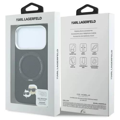 Karl Lagerfeld with Ring Stand 360 Karl Choupette Heads Pin MagSafe tok iPhone 18 Pro / 17 Pro készülékhez fekete
