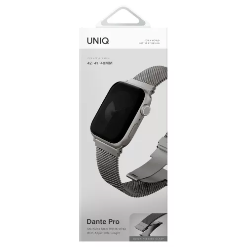 Szíj UNIQ Dante Pro Apple Watch 42/41/40mm készülékhez, rozsdamentes acél, titán ezüst