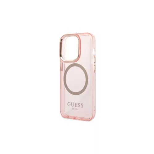 Guess GUHMP14XHTCMP iPhone 14 Pro Max 6,7" készülékhez kemény tok Gold Outline Translucent MagSafe rózsaszín