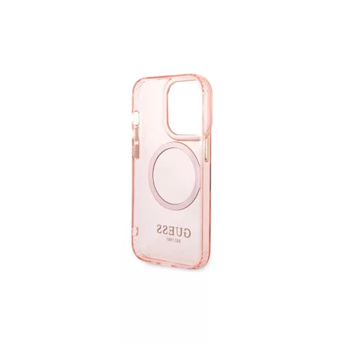 Guess GUHMP14XHTCMP iPhone 14 Pro Max 6,7" készülékhez kemény tok Gold Outline Translucent MagSafe rózsaszín