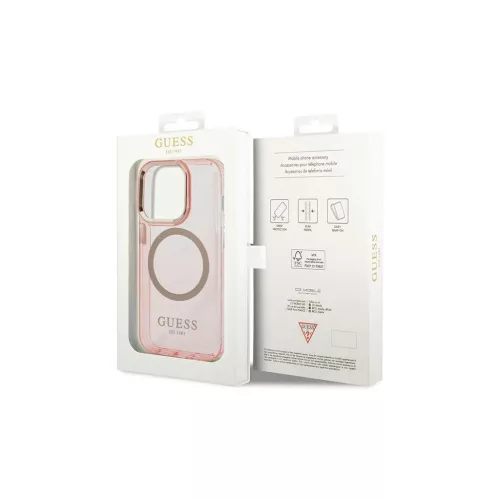 Guess GUHMP14XHTCMP iPhone 14 Pro Max 6,7" készülékhez kemény tok Gold Outline Translucent MagSafe rózsaszín