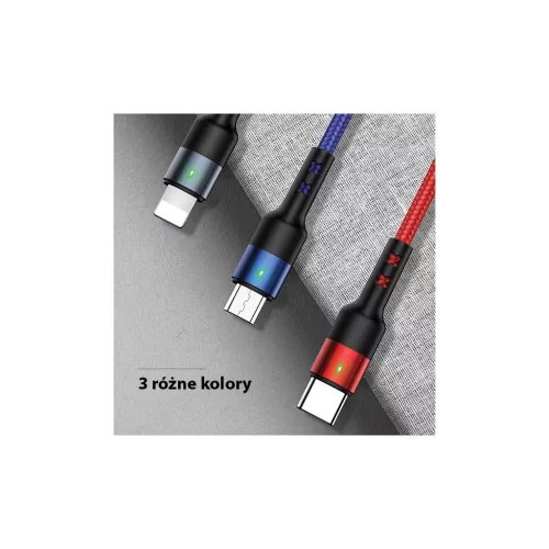 USAMS kábel pleciony U26 3w1 0.35m 2A Fast Charge (lightning/microUSB/USB-C) SJ410USB01 (US-SJ410)
