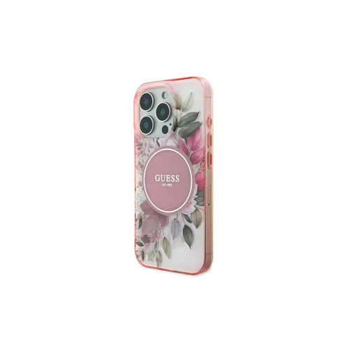 Guess GUHMP16SHFWBDCEP iPhone 16 6.1" készülékhez keménytok IML Flower & Tonal Circle MagSafe rózsaszín