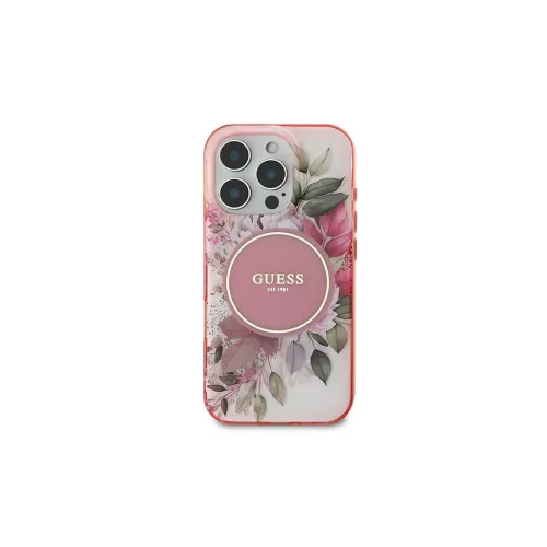 Guess GUHMP16SHFWBDCEP iPhone 16 6.1" készülékhez keménytok IML Flower & Tonal Circle MagSafe rózsaszín
