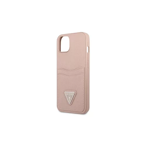 Guess GUHCP13MPSATPP iPhone 13 / 14 / 15 6.1" készülékhez kemény tok SaffianoTriangle Logo Cardslot rózsaszín