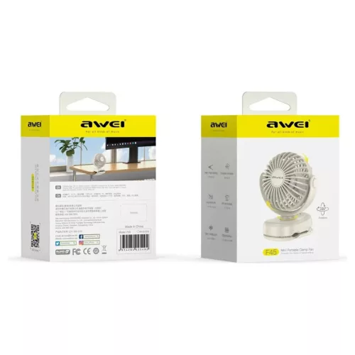 Mini asztali ventilátor AWEI F45 klipszes 1200mAh fehér