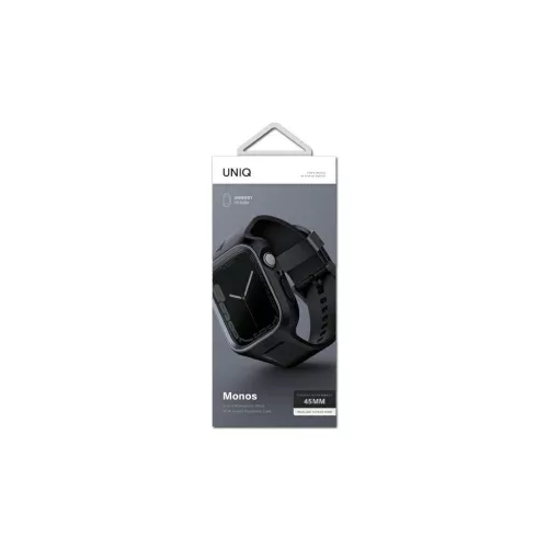 UNIQ Monos Strap 2in1 Apple Watch pánt + tok Apple Watch Series 4/5/6/7/8/SE/SE2/SE3 44/45mm készülékhez éjfélfekete